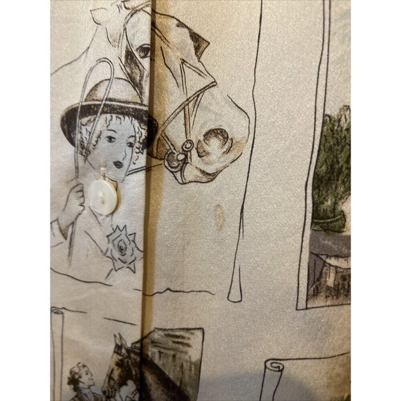 Vintage Ishyu Shirt Womens 12 Cream Silk Equestrian Horse Print Button Front 90s - Picture 15 of 15